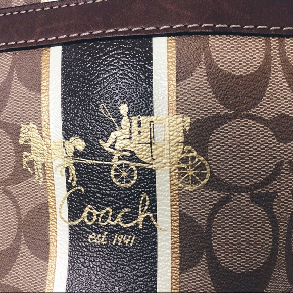 Coach Khaki Canvas Leather Handbag W est. Design - Picture 3 of 8
